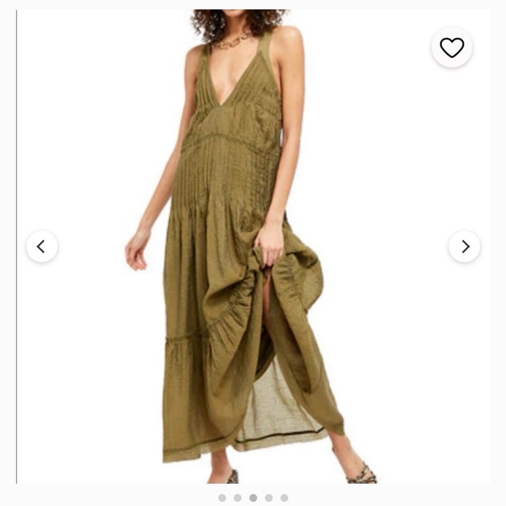 Free People Olive V-Neck Tiered Maxi Dress